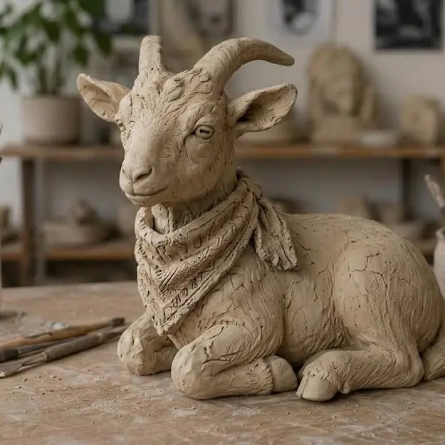 Rustic Clay Goat with bandanna