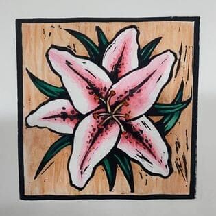 Karen Nickels Handpainted Lino Print Lily