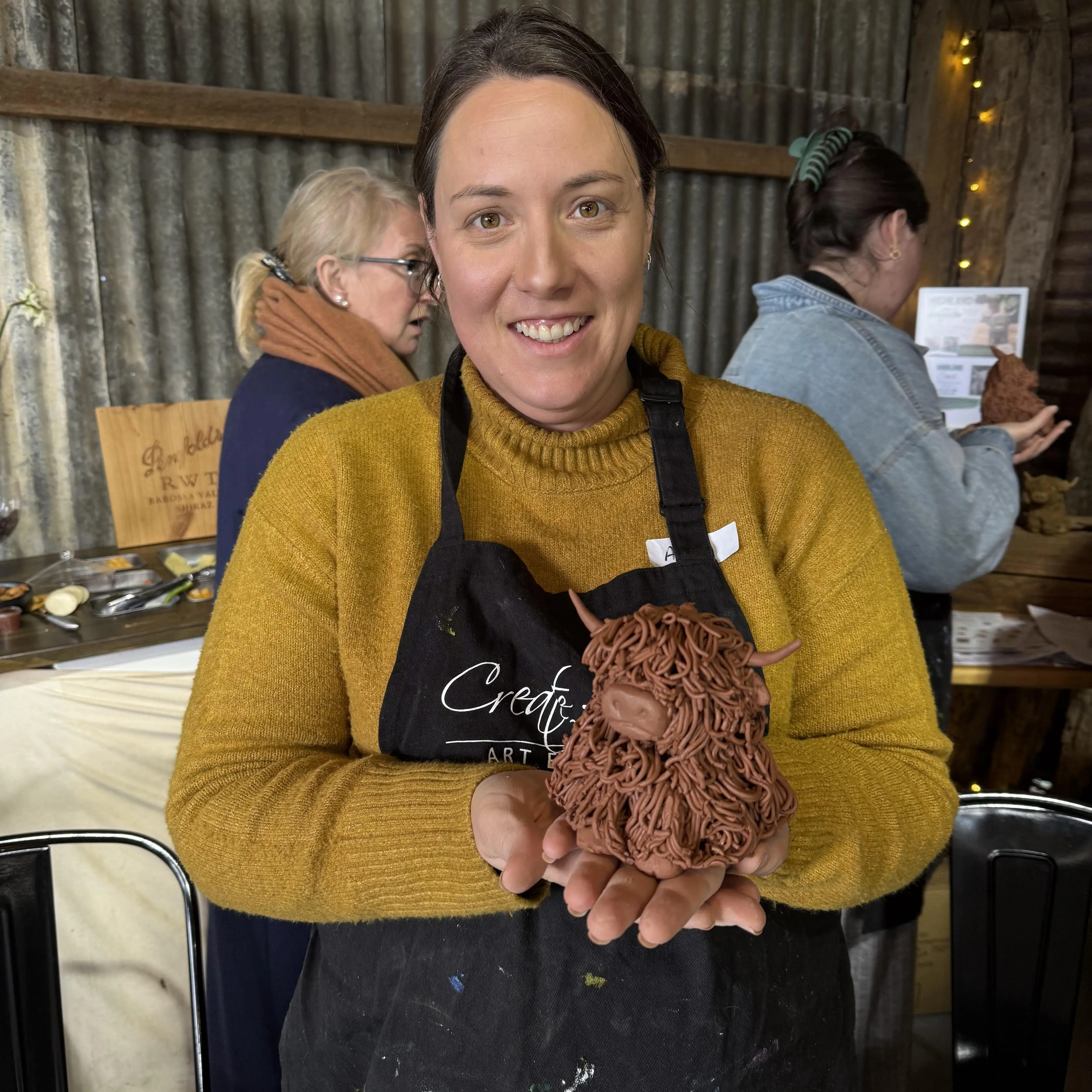 Clay Highland cow with Amy